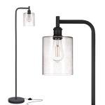addlon Floor Lamps for Living Room Bright Lighting with Seeded Glass lampshade, Modern Bright Floor Lamp with LED Bulbs Industrial Standing lamp for beroom, Tall Pole Lamps Office - Black