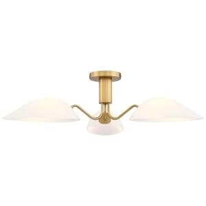 Modern Gold 3-Light Ceiling Light with Opal White Glass Shade Semi Flush Mount Ceiling Light for Living Room Hallway Sputnik Chandelier Lighting Fixture