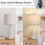 TOBUSA 22“ Farmhouse Table Lamps Set of 2, White Rustic Vintage Table Lamps for Living Room Bedroom, Antique Bedside Desk Lamps with Linen Shade, Traditional Resin Nightstand Lamp Sets for End Table