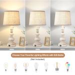 Drawealth Table Lamps for Bedrooms Set of 2 Farmhouse Bedside Lamps for Nightstand with USB Charging Ports Traditional Side Table Lamps for Living Room Wooden Finish, Pull Chain, Bulbs Not Included