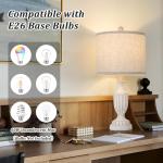 TOBUSA 22“ Farmhouse Table Lamps Set of 2, White Rustic Vintage Table Lamps for Living Room Bedroom, Antique Bedside Desk Lamps with Linen Shade, Traditional Resin Nightstand Lamp Sets for End Table