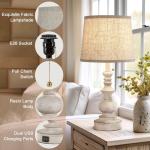 Drawealth Table Lamps for Bedrooms Set of 2 Farmhouse Bedside Lamps for Nightstand with USB Charging Ports Traditional Side Table Lamps for Living Room Wooden Finish, Pull Chain, Bulbs Not Included