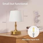 ONEWISH Small Cordless Lamp Dimmable-Battery Operated Table lamp, 4000mAh Rechargeable, Touch Bedside Lamp with White Fabric Shade, 2700K Bulb Included, for Dining, Patio, Bathroom(Gold)