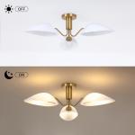 Modern Gold 3-Light Ceiling Light with Opal White Glass Shade Semi Flush Mount Ceiling Light for Living Room Hallway Sputnik Chandelier Lighting Fixture