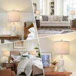 TOBUSA 22“ Farmhouse Table Lamps Set of 2, White Rustic Vintage Table Lamps for Living Room Bedroom, Antique Bedside Desk Lamps with Linen Shade, Traditional Resin Nightstand Lamp Sets for End Table