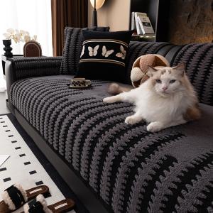 Geometric Lines Jacquard Soft Thicken Tuffed Fleece Sofa Towel Blanket for Living Room Cover Machine Washable Pet Friendly