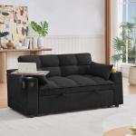 65'' 3-in-1 Folding Convertible Sofa Bed, Pullout Sofa, Modern Chenille , 360° Swivel Side Table, Easy Assembly, Perfect f