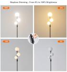 Fiqevs Upgraded Dimmable 3 Globe Mid Century Modern Floor Lamp, 3 x 3000K Warm Light LED Bulbs Included, Matt Black Standing Lamp with Sphere Glass Shade, Vintage Tall Lamp for Living Room, Bedroom
