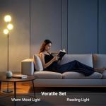 Fiqevs Upgraded Dimmable 3 Globe Mid Century Modern Floor Lamp, 3 x 3000K Warm Light LED Bulbs Included, Matt Black Standing Lamp with Sphere Glass Shade, Vintage Tall Lamp for Living Room, Bedroom