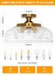 Slypadan Semi Flush Mount Ceiling Light, 12 Inch Large Gold Ceiling Light Fixture, 3-Light Globe Glass Farmhouse Kitchen Lighting Fixtures for Bathroom, Hallway, Dining Room (Bulb Not Included)