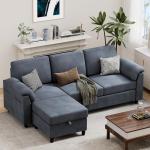Vongrasig 79" Convertible Sectional Couches Sofa with Storage Ottoman, 3 Seat L Shaped Couch with Side Storage Pockage,