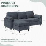 Vongrasig 79" Convertible Sectional Couches Sofa with Storage Ottoman, 3 Seat L Shaped Couch with Side Storage Pockage,