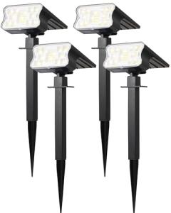 HGGH Solar Lights Outdoor Waterproof IP67, 60 LED 3 Lighting Modes Solar Spot Lights Outdoor for Yard Garden Pathway Landscape, Auto On/Off, Function 2 in 1(Cool White, 4 Pack)