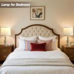 Hikczc Vintage Table Lamp for Living Room Bedroom, 18.5" Farmhouse Bedside Lamps Nightstand Lamp Set of 2, Table Lamps with Oatmeal Linen Lamp Shades, 2 LED Bulbs Included, White Stripe