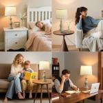 Hikczc Vintage Table Lamp for Living Room Bedroom, 18.5" Farmhouse Bedside Lamps Nightstand Lamp Set of 2, Table Lamps with Oatmeal Linen Lamp Shades, 2 LED Bulbs Included, White Stripe