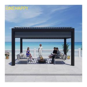 Weatherproof gazebo outdoor metal frame gazebo remote control electric roof aluminum motorized garden gazebo with lights