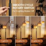 OUTON Arc Led Floor Lamp, Modern Black 3 Light Tall Floor Lamp for Bedroom, 2400lm Mid Century Adjustable Standing Corner Lamps for Living Room Office, 3 LED Bulbs Included, White Lampshade