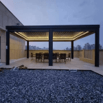 Weatherproof gazebo outdoor metal frame gazebo remote control electric roof aluminum motorized garden gazebo with lights