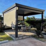 Weatherproof gazebo outdoor metal frame gazebo remote control electric roof aluminum motorized garden gazebo with lights