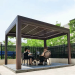 Weatherproof gazebo outdoor metal frame gazebo remote control electric roof aluminum motorized garden gazebo with lights