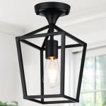 【Upgraded】Semi Flush Mount Ceiling Light, Black Industrial Ceiling Light Fixtures, Farmhouse Light Fixture for Hallway Stairway Garage Living Room Dining Room Balcony（Not waterproof, Not for Outdoor）