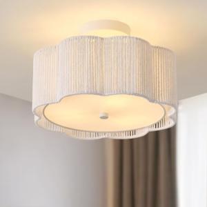 Giutna Rattan Ceiling Light Fixtures Flush Mount,3-Light Boho Light Fixtures Ceiling Mount for Bedroom,Close to Ceiling Light Modern Rattan Chandelier Lighting for Hallway Kitchen Dining Room(White)