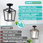 【Upgraded】Semi Flush Mount Ceiling Light, Black Industrial Ceiling Light Fixtures, Farmhouse Light Fixture for Hallway Stairway Garage Living Room Dining Room Balcony（Not waterproof, Not for Outdoor）