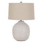 Signature Design by Ashley Jamon Contemporary 26" Round Textured Ceramic Table Lamp, Beige