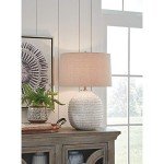 Signature Design by Ashley Jamon Contemporary 26" Round Textured Ceramic Table Lamp, Beige