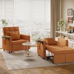 Convertible Sofa Chair Bed with Wing Table and USB Ports, 3-in-1 Futon Couches Including Two Pillows, Sleeper Sofa for Comfortab