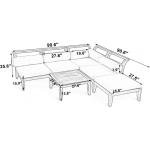Outdoor Patio L-Shaped Sectional Sofa Set with Acacia Wood and Coffee Table for Conversation Seating