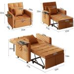 Convertible Sofa Chair Bed with Wing Table and USB Ports, 3-in-1 Futon Couches Including Two Pillows, Sleeper Sofa for Comfortab