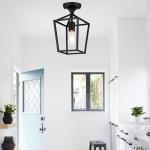 【Upgraded】Semi Flush Mount Ceiling Light, Black Industrial Ceiling Light Fixtures, Farmhouse Light Fixture for Hallway Stairway Garage Living Room Dining Room Balcony（Not waterproof, Not for Outdoor）
