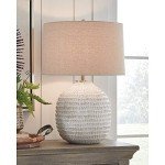 Signature Design by Ashley Jamon Contemporary 26" Round Textured Ceramic Table Lamp, Beige
