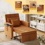 Convertible Sofa Chair Bed with Wing Table and USB Ports, 3-in-1 Futon Couches Including Two Pillows, Sleeper Sofa for Comfortab