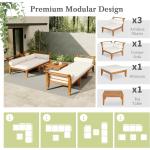 Outdoor Patio L-Shaped Sectional Sofa Set with Acacia Wood and Coffee Table for Conversation Seating