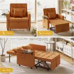 Convertible Sofa Chair Bed with Wing Table and USB Ports, 3-in-1 Futon Couches Including Two Pillows, Sleeper Sofa for Comfortab