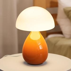 VanBoLon Mushroom Lamp, Mini Modern Lamp Small Vintage Table Bedside Nightstand Light, Small Light Dimmable for Bedroom, Living Room, Ceramic Base Glass Home Decor for Woman Children Gifts