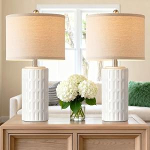 PARTPHONER 23" Farmhouse Modern Ceramic Table Lamp Set of 2 - White Bedside Lamps for Bedroom & Living Room, Nightstand, Desk, End Table