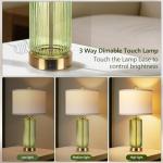 Table Lamps Set of 2 with Touch Control, 3-Way Dimmable Nightstand Lamp with Vertical Grained Glass, 27" Modern Glass Bedside Lamps with USB A+C Ports, Green Bedside Table Lamps, Desk Lamp for Bedroom