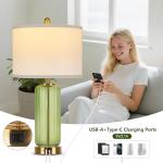 Table Lamps Set of 2 with Touch Control, 3-Way Dimmable Nightstand Lamp with Vertical Grained Glass, 27" Modern Glass Bedside Lamps with USB A+C Ports, Green Bedside Table Lamps, Desk Lamp for Bedroom