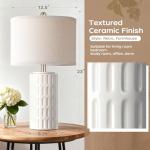 PARTPHONER 23" Farmhouse Modern Ceramic Table Lamp Set of 2 - White Bedside Lamps for Bedroom & Living Room, Nightstand, Desk, End Table