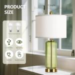 Table Lamps Set of 2 with Touch Control, 3-Way Dimmable Nightstand Lamp with Vertical Grained Glass, 27" Modern Glass Bedside Lamps with USB A+C Ports, Green Bedside Table Lamps, Desk Lamp for Bedroom