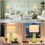 Table Lamps Set of 2 with Touch Control, 3-Way Dimmable Nightstand Lamp with Vertical Grained Glass, 27" Modern Glass Bedside Lamps with USB A+C Ports, Green Bedside Table Lamps, Desk Lamp for Bedroom