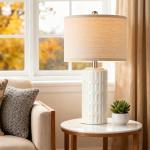 PARTPHONER 23" Farmhouse Modern Ceramic Table Lamp Set of 2 - White Bedside Lamps for Bedroom & Living Room, Nightstand, Desk, End Table