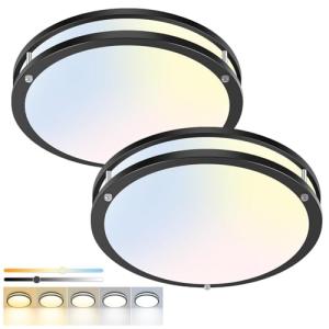 hepside 2 Pack Flush Mount Ceiling Light Fixture, Dimmable & 5CCT Ceiling Light Black, 13inch 24W 3000K 3500K 4000K 5000K 6500K Adjustable Ceiling Lamps for Kitchen Bathroom Bedroom Hallway