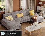 Sectional Couches for Living Room, U-Shaped Sofa Couch with Linen Fabric, Double Chaise for Apartment (Fabric, Grey)