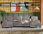 Sectional Couches for Living Room, U-Shaped Sofa Couch with Linen Fabric, Double Chaise for Apartment (Fabric, Grey)