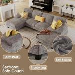 Sectional Couches for Living Room, U-Shaped Sofa Couch with Linen Fabric, Double Chaise for Apartment (Fabric, Grey)