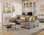 Sectional Couches for Living Room, U-Shaped Sofa Couch with Linen Fabric, Double Chaise for Apartment (Fabric, Grey)